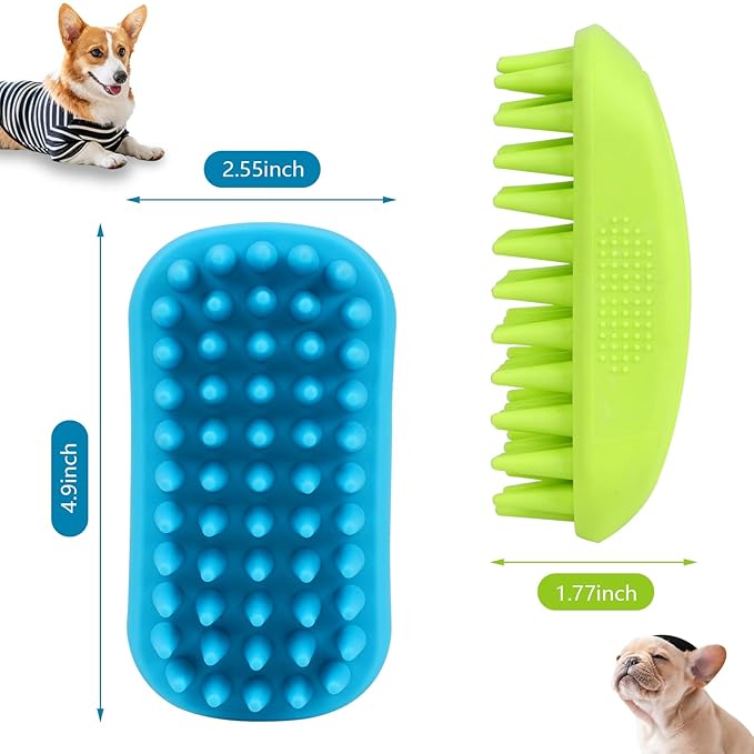 2 Pack Silicone & Rubber Pet Grooming Brushes - Bath, Massage & Shedding Brushes for Dogs & Cats with Long or Short Hair