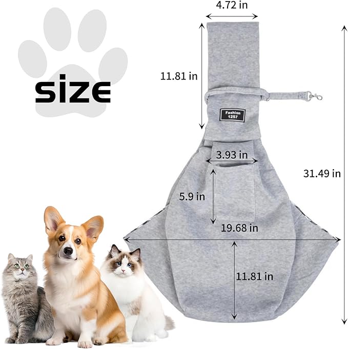 Reversible Dog Carrier Sling – Hands-Free Small Pet Carrier with Storage Pocket for Dogs and Cats, Safety Harness, Comfortable Travel Bag (Brown)