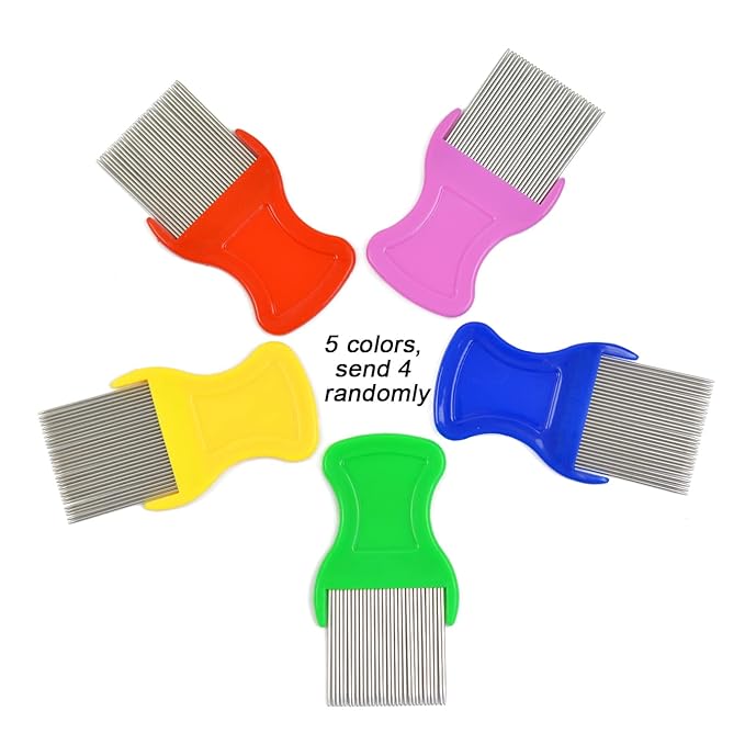 4 Pcs Lice Combs Removal Dandruff Comb with Metal Teeth for Humans or Pets Hair