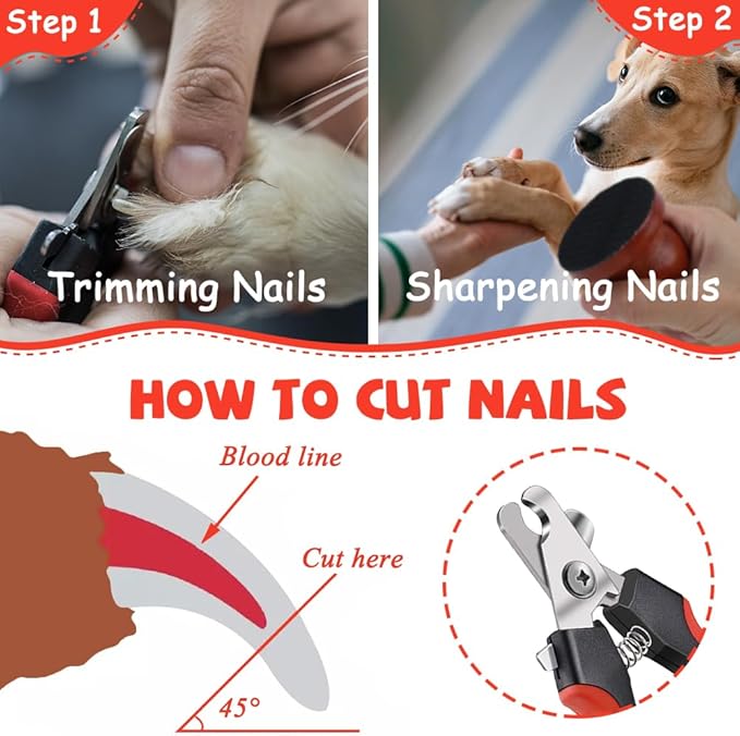 Dog & Cat Pets Nail Clippers and Trimmers with Nail File for Dogs w/ 3 Replaceable Sandpapers Round Relaxing Dog Nail Trimming Board, Dog Grooming Clippers Claw Trimmer with Safety Guard