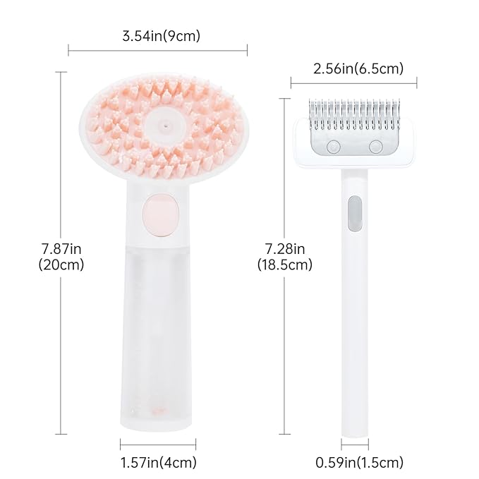 2PC Dog Bath Brush w/Soap Dispenser - Deshedding & Massage for Dogs/Cats (Pink)