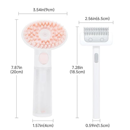 2PC Dog Bath Brush w/Soap Dispenser - Deshedding & Massage for Dogs/Cats (Pink)