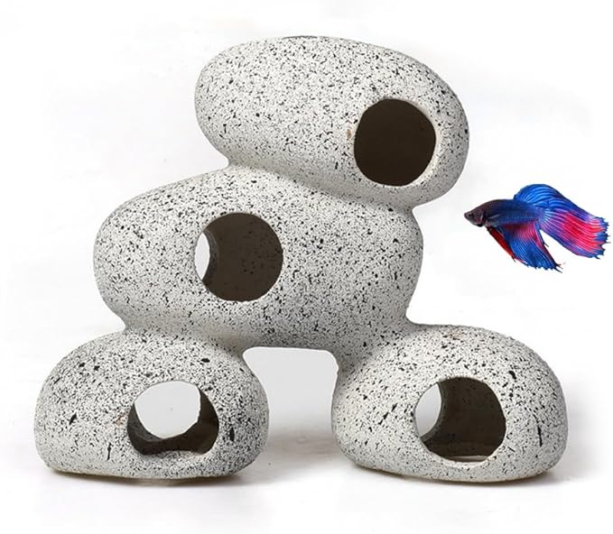 Aquarium Rock Decorations Resin Cichlids Rock with Artificial Moss Betta cave Betta Fish Tank Accessories Fish hides for Aquarium (Rock Cave)