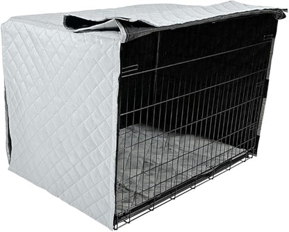 4Knines Dog Crate Cover, Water Resistant Pet Kennel Protector, Quilted (Grey, 36")