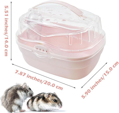 Hamster Carrier Cage with Water Bottle,Portable Hamsters Travel Cage Plastic Guinea Pig Carrying Cases Small Animal Carry Cage for Dwarf Hamsters Chinchillas Hedgehog Mouse(Pink)