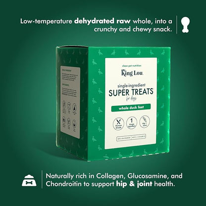 King Lou Pets - Whole Duck Feet for Dogs - Single Ingredient Treat - Dehydrated Dog Treats - USA-Made Dog and Cat Treats - Collagen, Glucosamine, Chondroitin for Hip and Joint Health - 40 Count