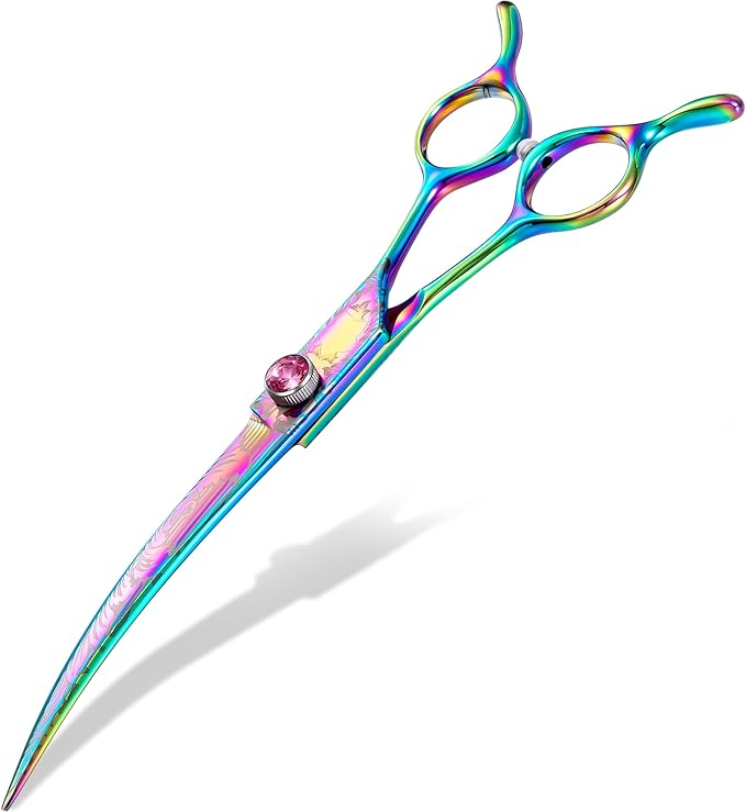 Dragon Creek 7"" Downward Curved Dog Grooming Scissors for Grooming Face and Paws Safety Shears Trimming Cutting Shears for Dog Cat Pet Grooming Rainbow