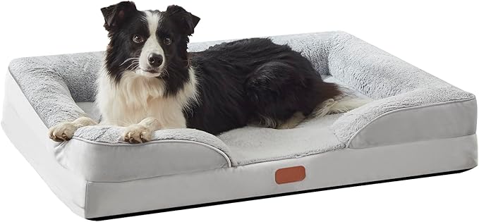 Orthopedic Dog Beds for Large Sized Dog - Waterproof Memory Foam Large Dog Bed, Washable Big Pet Beds with Removable Cover & Non-Slip Bottom (L, Grey)
