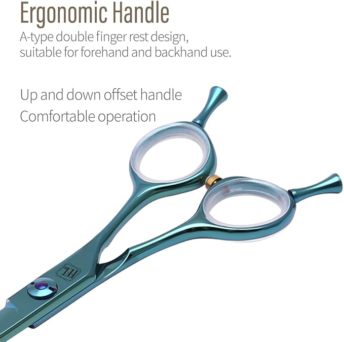 Dog Grooming Scissors: Blueish Green 7 inch Professional Pet Curved Shears Made Of Japanese 440C Advanced Stainless Steel for Dogs Cats and Other Pets
