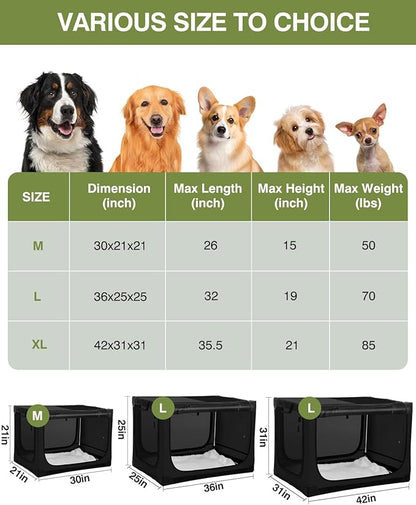 30-Inch Collapsible Travel Dog Crate, Portable 4-Door Soft Kennel for Medium to Large Dogs, Chew-Proof Mesh Windows, Indoor/Outdoor Use, Foldable, with Storage Bag (Black)
