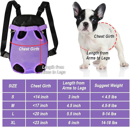 FEimaX Dog Carrier Backpack Pet Legs Out Front Cat Travel Bag, Adjustable Puppy Backpacks Carriers Hands-Free for Small Medium Dogs Cats Hiking Traveling Camping Daily Walking (X-Large, Purple)