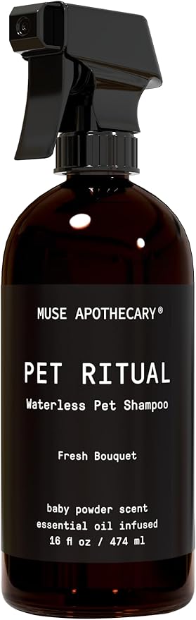 Muse Apothecary Pet Ritual Aromatic Waterless Dog Shampoo - No Rinse Dry Shampoo for Dogs & Cats - Essential Oils Infused, 16oz Fresh Bouquet