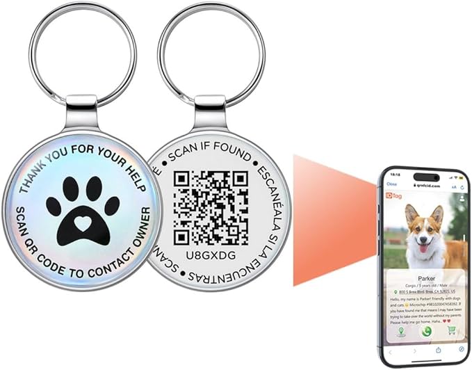 Dog Tags Personalized QR Code and in Training Dog Tags, Modifiable Pet Online Profile, Multiple Emergency Contact, Scan QR Code Send Pet GPS Location Email