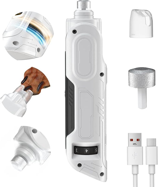 Dog Nail Grinder with 2 LED Lights Powerful 6-Speed Dog Nail Trimmers with 2 Grinding Wheels Super Quiet Rechargeable Pet Dog Nail File for Large Medium Dogs Cats - White