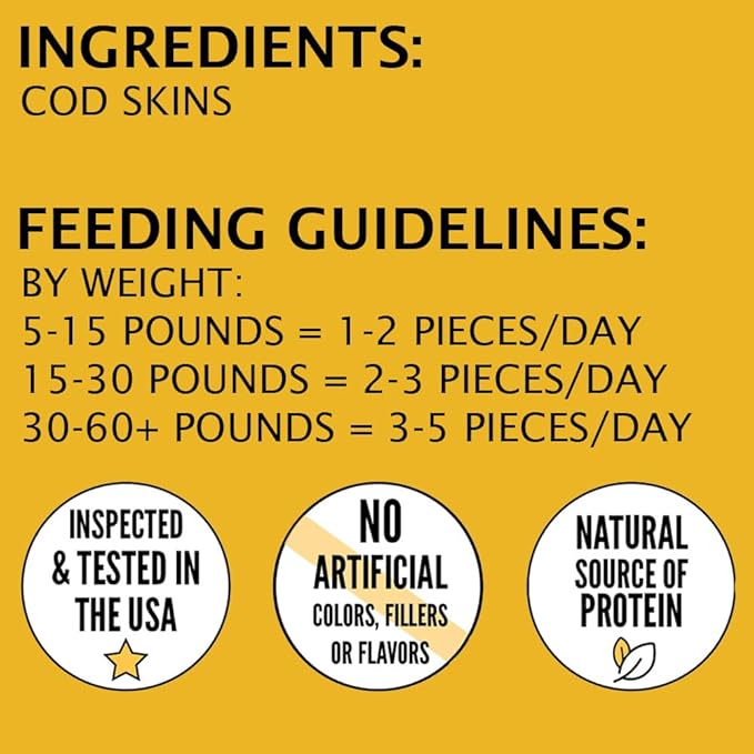 Hubert Pet Premium Cod Skin Crisps - Single Ingredient Natural Dog Treats for All Breeds, No Artificial Anything - 1.5 lbs Bag