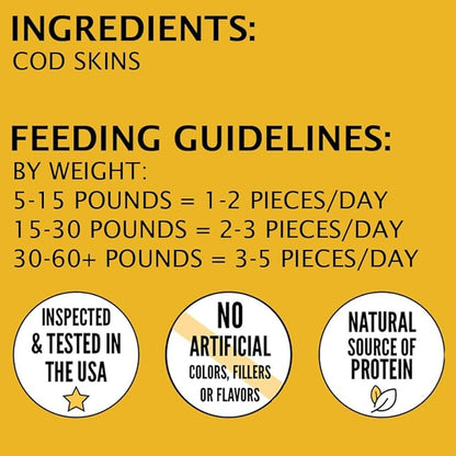 Hubert Pet Premium Cod Skin Crisps - Single Ingredient Natural Dog Treats for All Breeds, No Artificial Anything - 1.5 lbs Bag