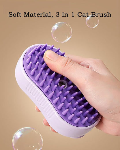 Cat Steam Brush for Shedding - 4 in 1 Cat Brush with Steam Anti-Static, Massaging & Shedding Comb – All-In-One Pet Grooming and Cleaning, Purple