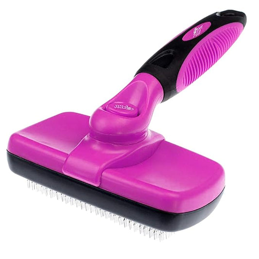 Self Cleaning Slicker Brush for Cat and Dog Coat - Detangler Dog Brush for Shedding & Grooming - Super Easy to Clean Deshedding Grooming Tool Removes Loose Pet Hair, Mats and Tangles (Pink)