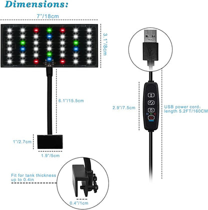 DOMICA Clip On Aquarium Light with Timer for 3 to 8 Gal Fish Tank (Dimmable Full Spectrum LED) USB Moving Lamp for Open Terrarium (Adapter NOT Included)