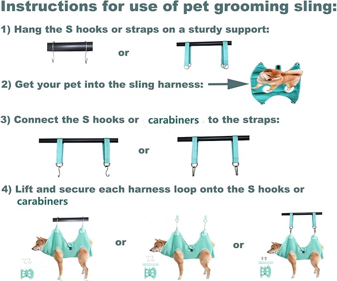 Dog Grooming Hammock with Flea Comb and Dog Nail Clipper, Pet Dog Grooming Hammock Harness with Cat Nail Clipper, Nail File and Dog Brush, Dog Sling for Nail Clipping/Nail Trimming (M, Green)