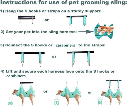 Dog Grooming Hammock with Flea Comb and Dog Nail Clipper, Pet Dog Grooming Hammock Harness with Cat Nail Clipper, Nail File and Dog Brush, Dog Sling for Nail Clipping/Nail Trimming (M, Green)