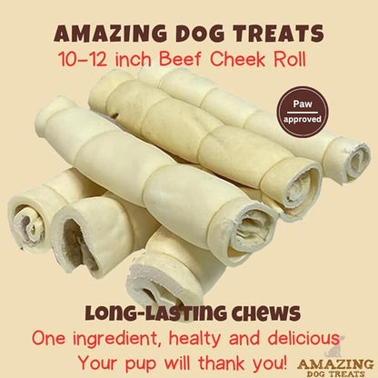 Amazing Dog Treats - Beef Cheek Rolls (10 Inch Regular - 30 Pcs) - Safe Rawhide Alternative Dog Chew - Great for Power Chewers - Long Lasting Dog Chew - Retriever Rolls