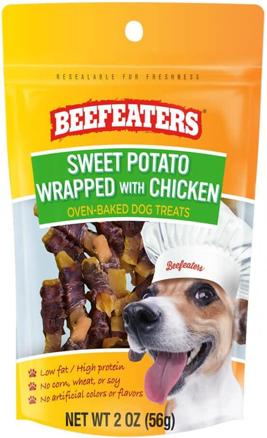 Beefeaters Dog Treats - Sweet Potato Wrapped with Chicken 2oz, Case of 12 | Dog Food No Corn/Wheat/Soy/Gluten | Low Fat, Grain-Free, Training & Rewards | Dog Training Treats for All Dog Sizes