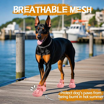 JZXOIVA Dog Shoes for Hot Pavement, Dog Booties for Small Dogs, Breathable Dog Boots & Paw Protectors, Adjustable Non-Slip Dog Rain Booties, Waterproof Pets Sandals for Beach Pink Size 2