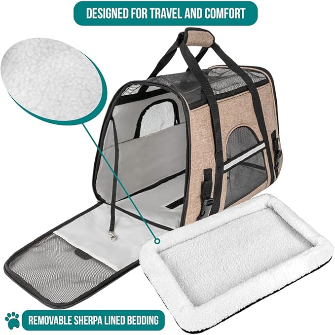 PetAmi Airline Approved Pet Carrier for Cat, Soft Sided Dog Carrier for Small Dog, Cat Travel Supply Accessories Indoor Cat, Ventilated Pet Carrying Bag Medium Large Kitten Puppy, Small Heather Taupe