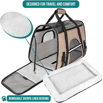 PetAmi Airline Approved Pet Carrier for Cat, Soft Sided Dog Carrier for Small Dog, Cat Travel Supply Accessories Indoor Cat, Ventilated Pet Carrying Bag Medium Large Kitten Puppy, Small Heather Taupe