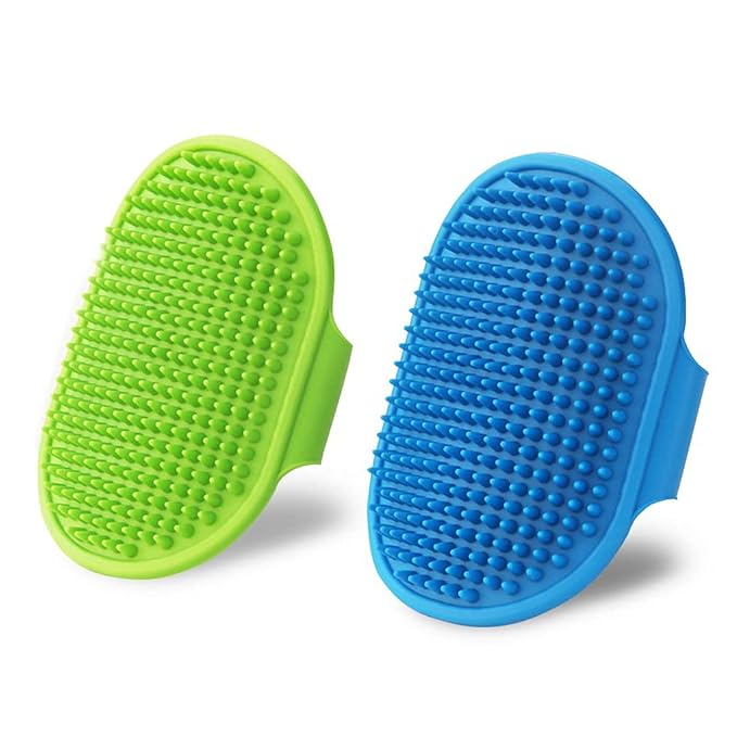 2 Pack Dog Grooming Brush - Dog Cat Bath Soothing Massage Rubber Brush - Pet Bath Brush with Adjustable Ring Handle Suitable for Long Short Haired Pet, Green