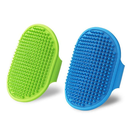 2 Pack Dog Grooming Brush - Dog Cat Bath Soothing Massage Rubber Brush - Pet Bath Brush with Adjustable Ring Handle Suitable for Long Short Haired Pet, Green