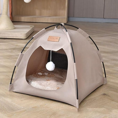 Cute Cat Teepee Cave, Cat Tent Foldable Indoor Outdoor with Thick Mat,Puppy Bed Tent,Bunny Pet Tent Teepee,Portable Dog House Teepee Tent, Cat Bed,Dog Bed Tent,Puppy Bunny,Pet Tent Teepee (S, M)