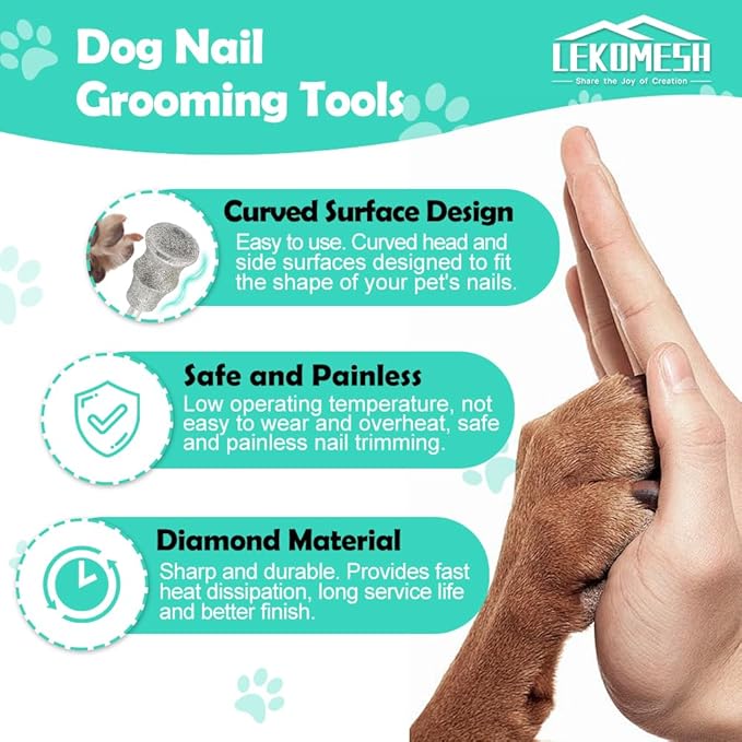 Dog Nail Grinder Bits - 2pcs 1/8" Animal Diamond Rotary Bit for Dogs and Cats, Pet Nail Grinder Wheel for Home Grooming Tools and Animal Nail Care