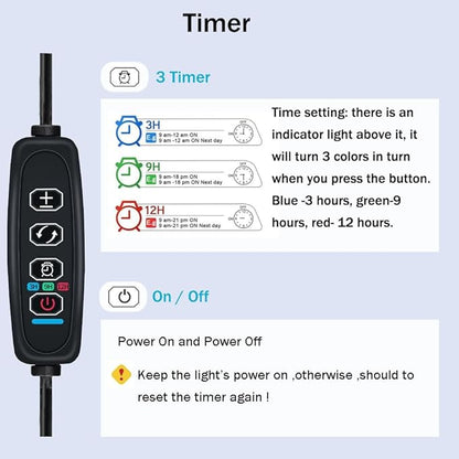Aquarium Light, 3 Mode Clip on Fish Tank Light with Timer Function, Full Spectrum Aquarium Plant Light, Adjustable Brightness, for 8-16 Inch Fish Tank