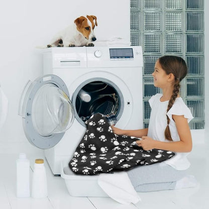 Comsmart Dog Blankets for Small Dogs, 6 Pack Puppy Blanket Cute Paw Print Pet Blanket for Dog, Puppy, Cat, Kitten, 39x31 inches, Black