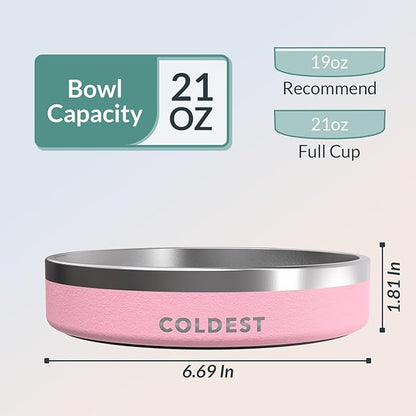 Coldest Dog Bowl - Anti Rust Metal, Non Slip, 3 Layers Insulated Stainless Steel Dog Bowls - Spill Proof & Heavy Duty - Water Bowl for Dogs, Cats & Pets, Dish Washer Safe (21 oz,Cotton Candy Pink)
