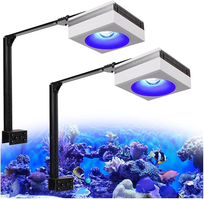 PopBloom RL90 WiFi Reef LED Light, 200W Reef Aquarium Lighting for SPS LPS Corals and Saltwater Fish Tanks, Enhanced Violet and Blue Spectrum,APP Fully Programmable (2 Lights with Mount Arm kit)