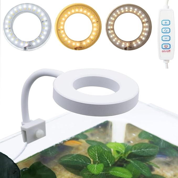 Upgraded Aquarium Light Clip On Fish Tank LED Light Small USB Light Dimmer Multi-Color White+Warm Yellow+Yellow 1 to 5 Gal (Adapter NOT Included, No Timer)