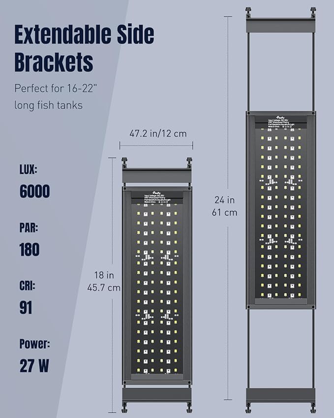 Pawfly Aquarium Light for Plants, 27 W Fish Tank Light, Full Spectrum Aquarium Lights, 24/7 LED Aquarium Light for Fish Tank with Timer & Adjustable Brightness, Fishes Lamp for 16"-22" Tanks