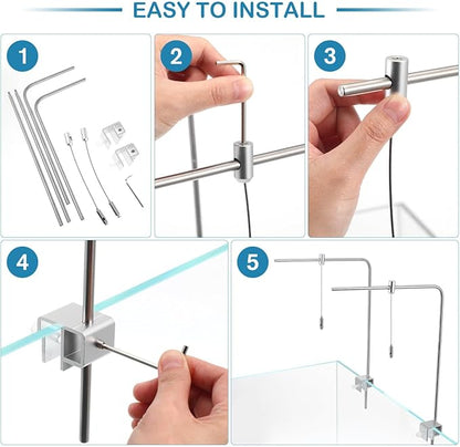 Totority Fish Tank Lighting Holder Bracket Support Aquarium Light Rack LED Light Lamp Aquarium Light Stand Kit Silver