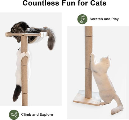Cat Window Perch with Scratching Post, 46" Adjustable Tall Scratching Posts & Suction Cup – Multi-Level Perch for Climbing, Bird Watching, and Play, Supports 45 lbs (Drilling-Free)