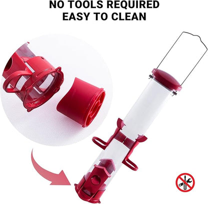 Tube Bird Feeder for Outdoors Hanging Finch Feeders for Outsides Metal 4 Ports & U Perches Squirrel Chew Proof, Removable Base, Easy to Fill & Clean, Red Attracts More Wild Birds