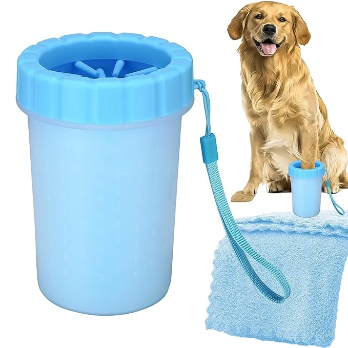 Dog Paw Cleaner Cup – Portable & Mess-Free Pet Paw Washer for Small & Medium Dogs, Silicone Bristle Paw Cleaner with Quick-Dry Towel – Easy Dog Paw Washing Cup for Muddy Paws (blue, one size)