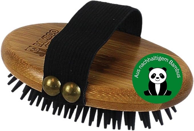 alcott Bamboo Groom Curry Brush with Rubber Bristles for Pets,Brown