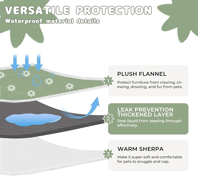 Luciphia Waterproof Pet Blanket for Medium Large Dogs Washable Fluffy Thick Jacquard Shag Fleece Warm Sherpa 3D Textured Flower Print for Cats Puppy Couch Protection (Green,85x57 inches)