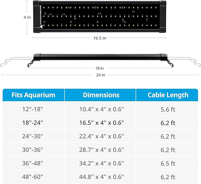 NICREW ClassicLED Plus LED Aquarium Light with Timer, 15 Watts, for 18 to 24 Inch Fish Tank Light, Daylight and Moonlight Cycle, Brightness Adjustable