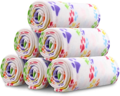 Comsmart Dog Blankets for Small Dogs, 6 Pack Puppy Blanket Cute Paw Print Pet Blanket for Dog, Puppy, Cat, Kitten, 39x31 inches, White