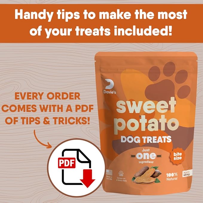 Davie's Sweet Potato Dog Treats Training - Bite Size Dog Treats for Small or Large Dogs, Dog Training Treats, Healthy Dog Treats Made in USA Only, Grain Free, Vegetarian Alternative to Rawhide Chews
