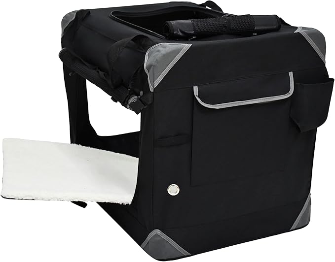 EliteField 4-Door Folding Soft Dog Crate with Curtains, Carrying Bag and Fleece Bed (2 Year Warranty), Indoor & Outdoor Pet Home (42" L x 28" W x 32" H, Black+4 Door Curtains)